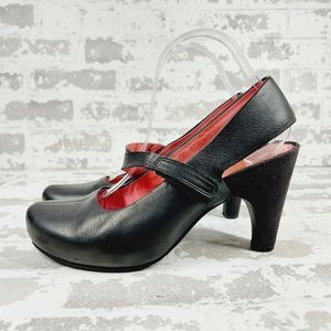 Tsuba Acrea Black Leather Classic Mary Jane Comfort Slingback Pumps O 333